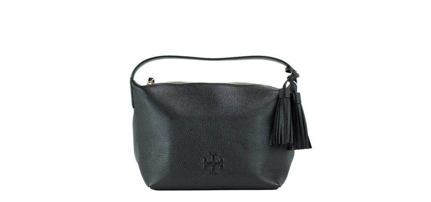 Tory Burch Thea Small Black Pebbled Leather Slouchy Shoulder Handbag