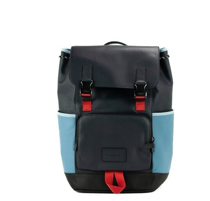 COACH Large Midnight Colorblock Smooth Leather Track Backpack Book Bag