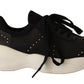 MY TWIN Chic Black Lace-Up Leather Sneakers