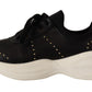 MY TWIN Chic Black Lace-Up Leather Sneakers