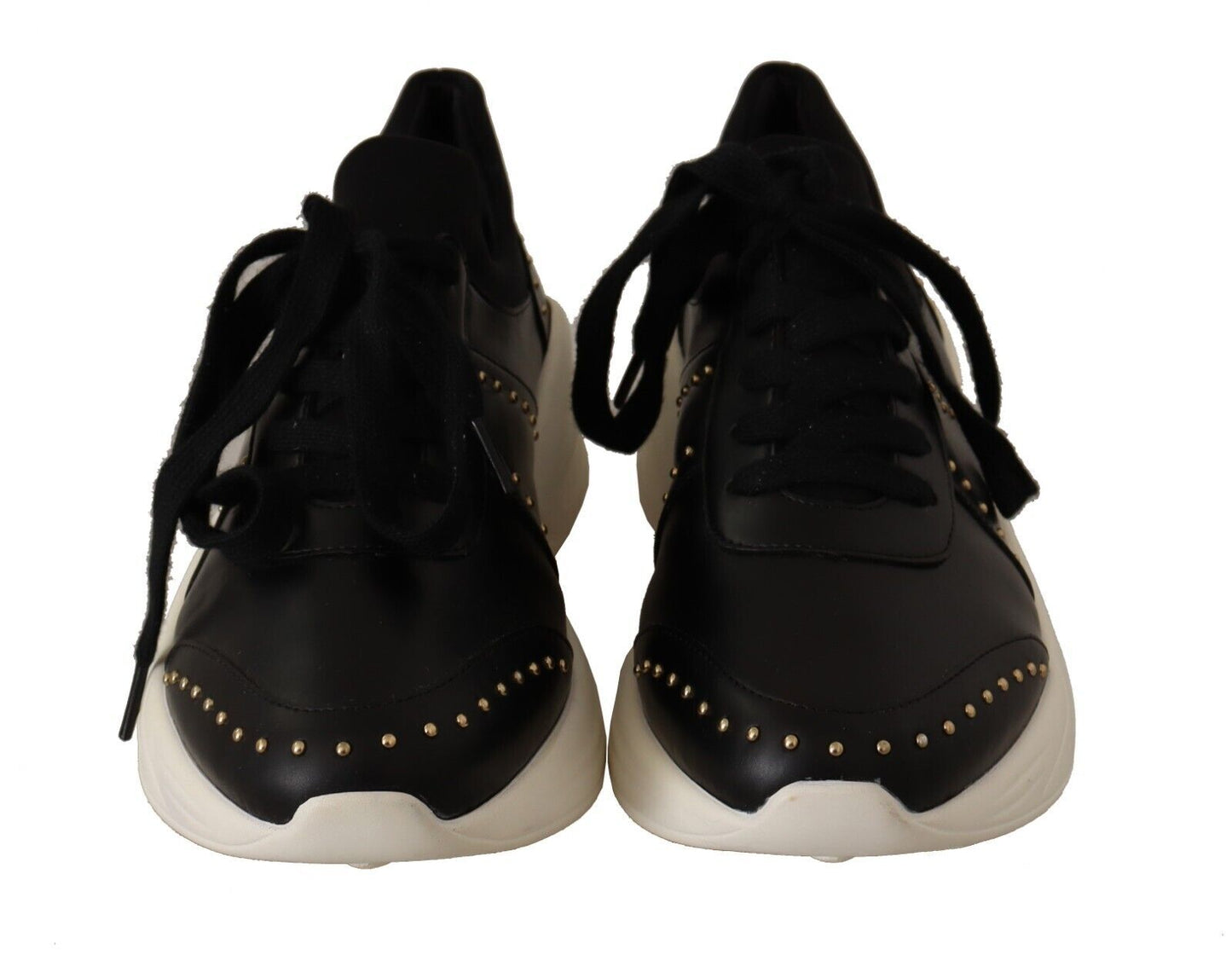 MY TWIN Chic Black Lace-Up Leather Sneakers