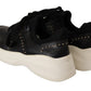 MY TWIN Chic Black Lace-Up Leather Sneakers