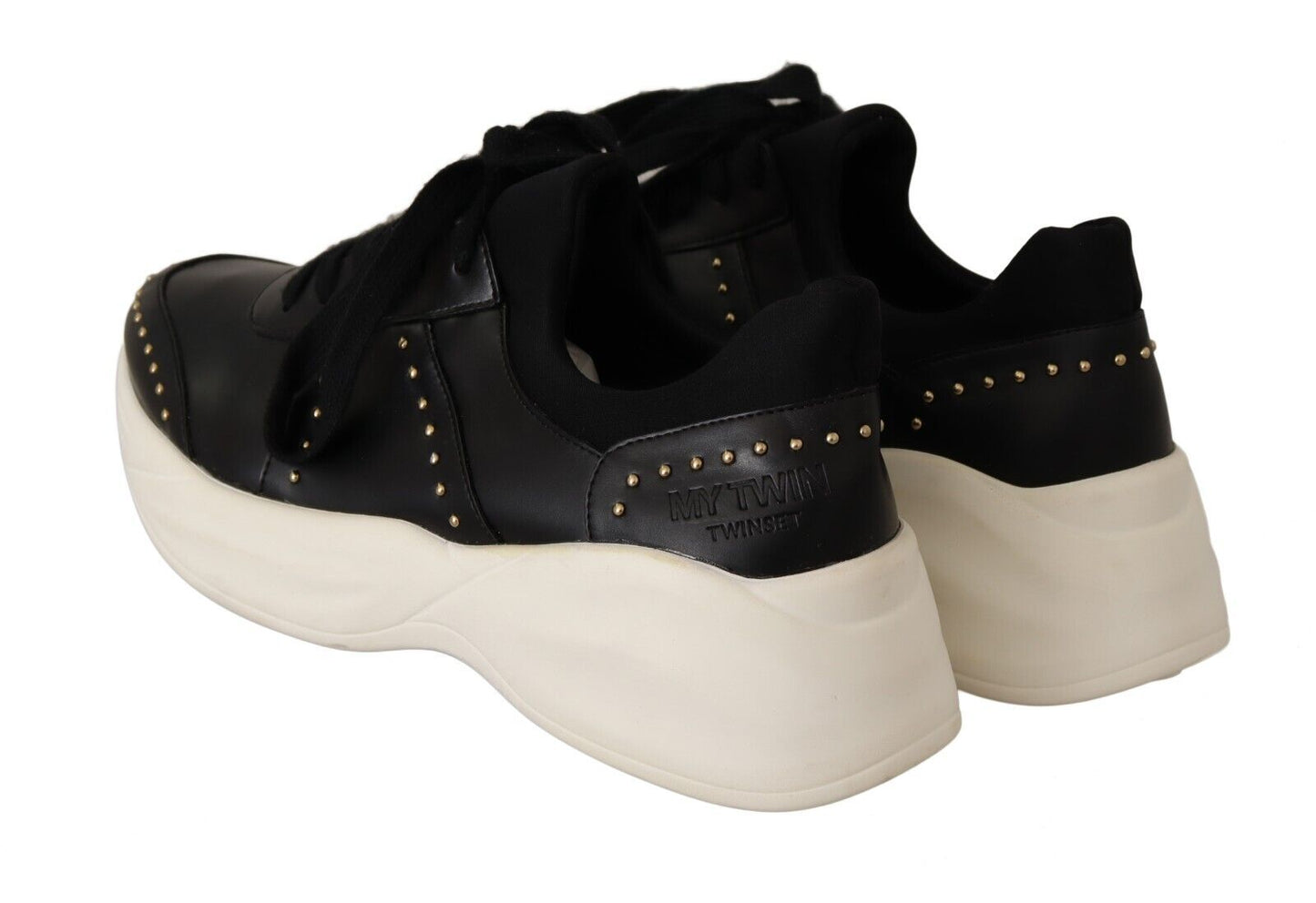 MY TWIN Chic Black Lace-Up Leather Sneakers