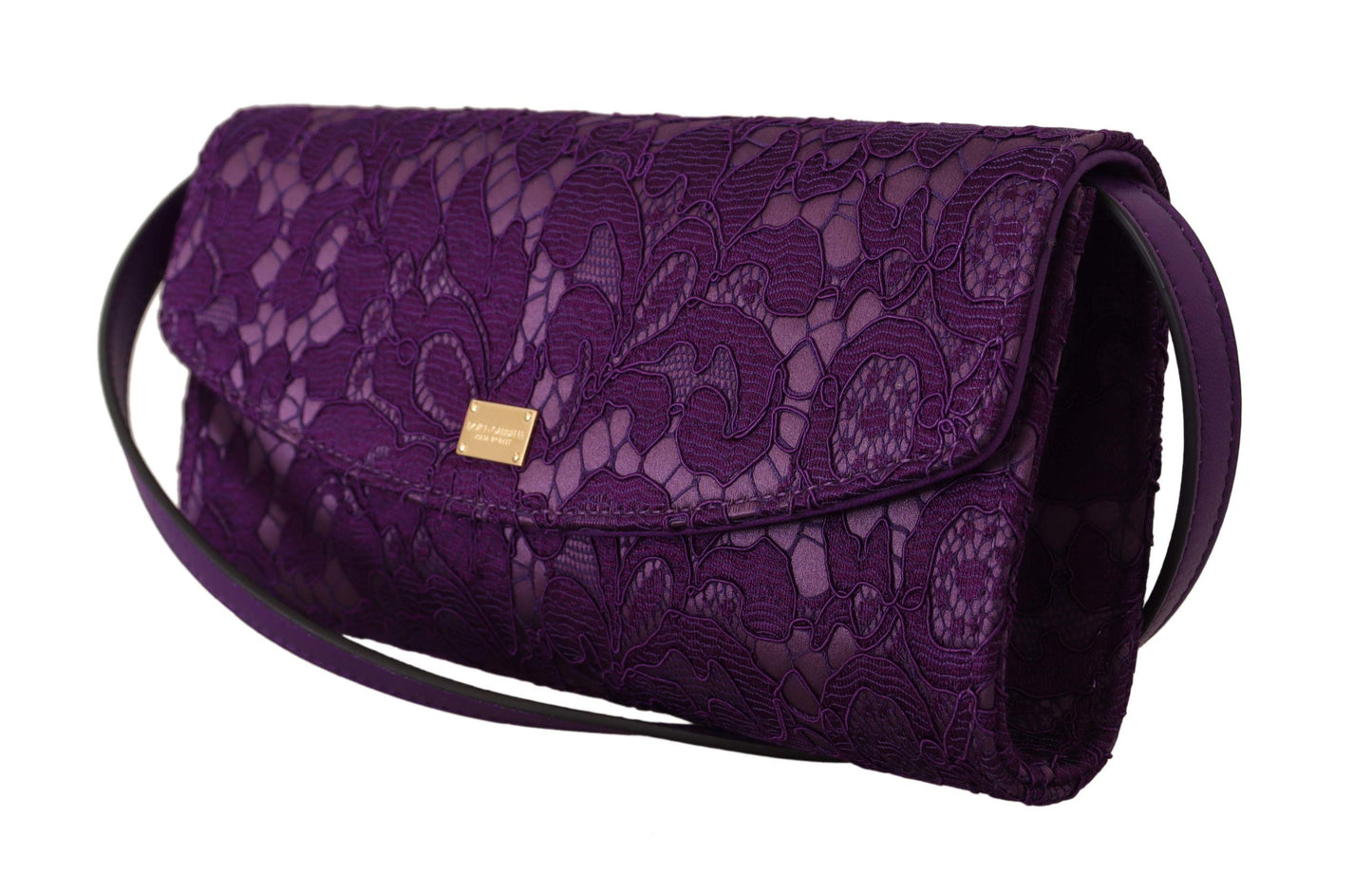 Dolce & Gabbana Elegant Purple Cross Body Clutch with Gold Accents