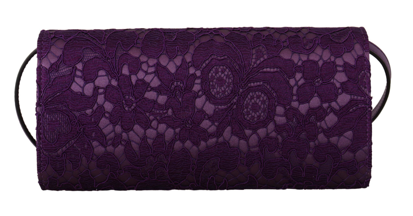 Dolce & Gabbana Elegant Purple Cross Body Clutch with Gold Accents