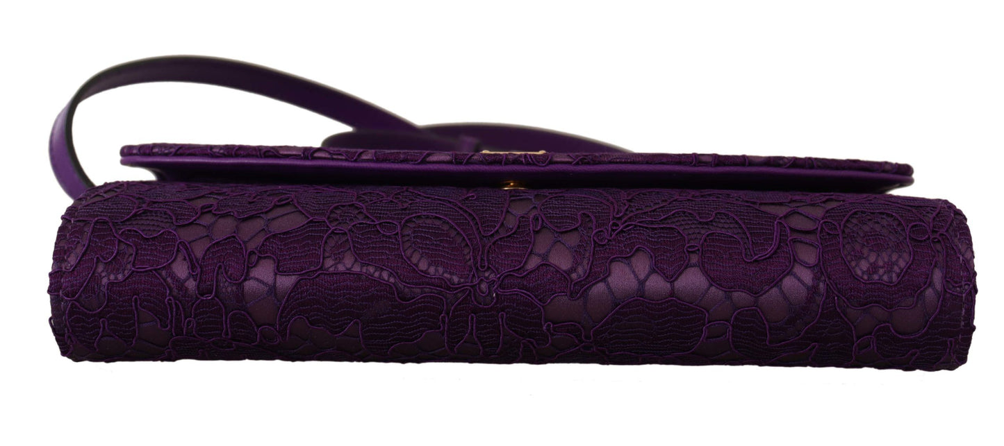 Dolce & Gabbana Elegant Purple Cross Body Clutch with Gold Accents