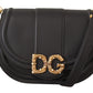 Dolce & Gabbana Elegant Black Leather Shoulder Bag with Gold Detailing