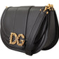 Dolce & Gabbana Elegant Black Leather Shoulder Bag with Gold Detailing