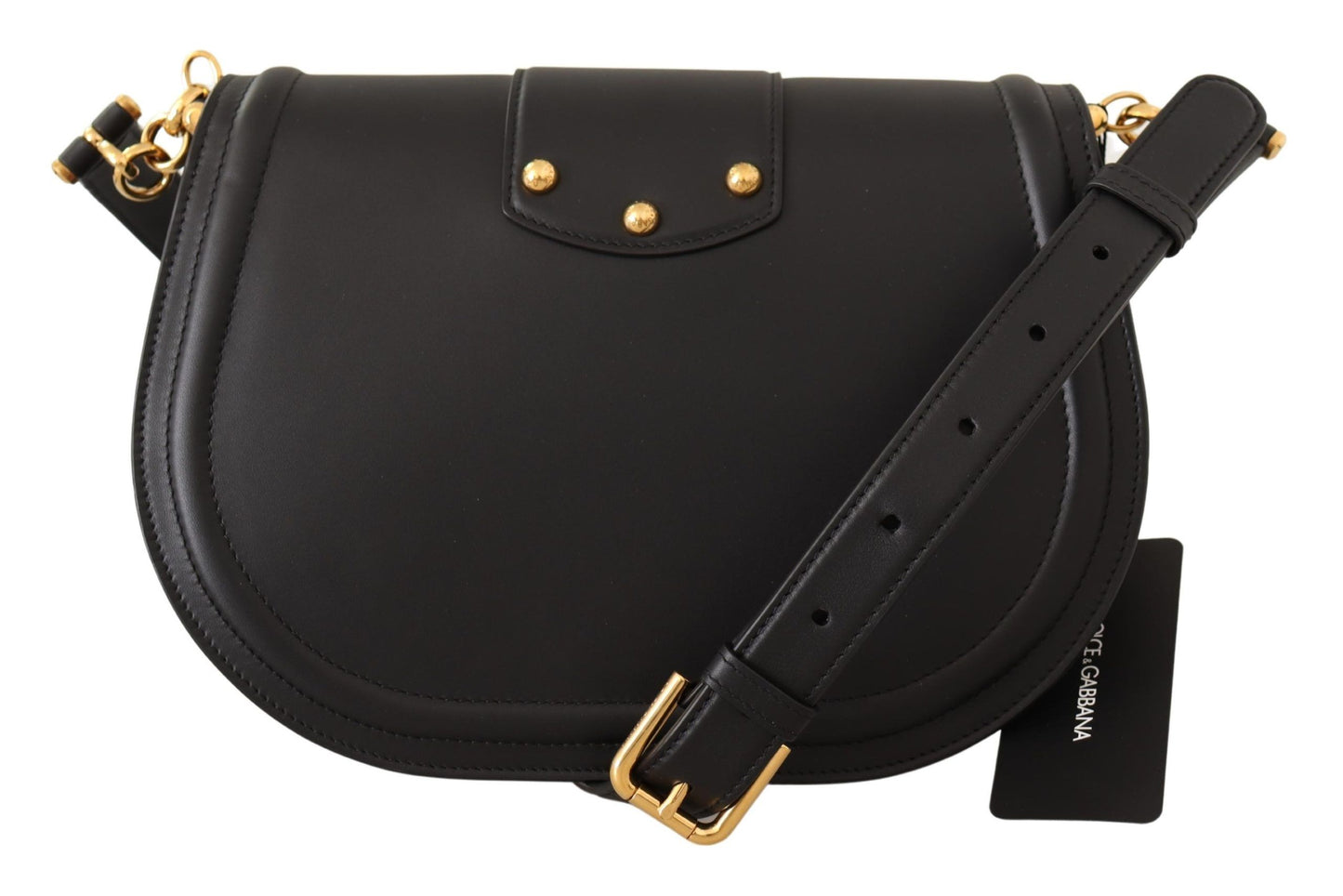 Dolce & Gabbana Elegant Black Leather Shoulder Bag with Gold Detailing