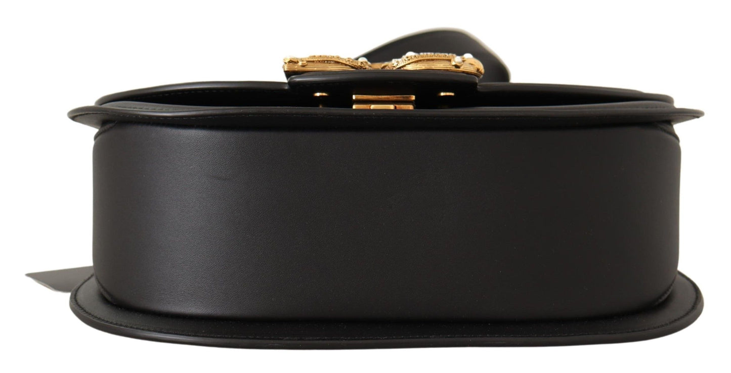 Dolce & Gabbana Elegant Black Leather Shoulder Bag with Gold Detailing