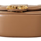 Dolce & Gabbana Elegant Beige Leather Shoulder Bag with Gold Detailing