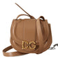 Dolce & Gabbana Elegant Beige Leather Shoulder Bag with Gold Detailing