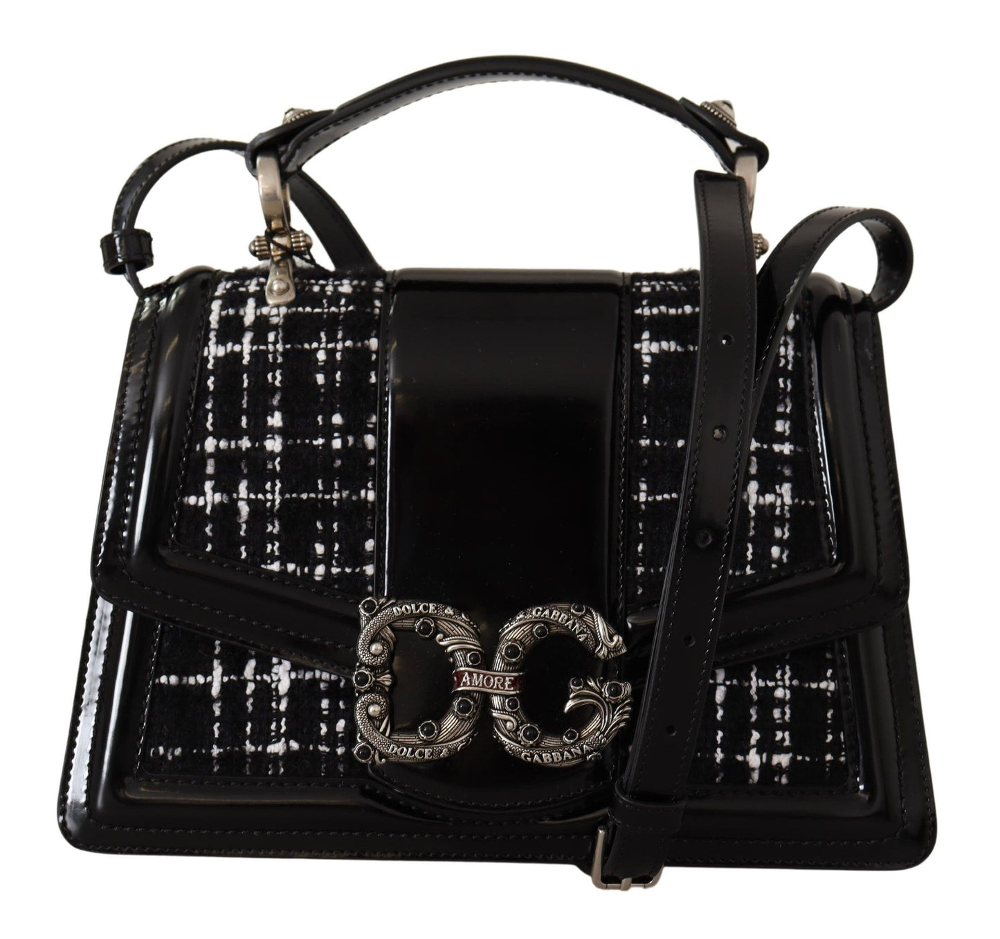 Dolce & Gabbana Elegant Monochrome Shoulder Purse with Pearl Detail