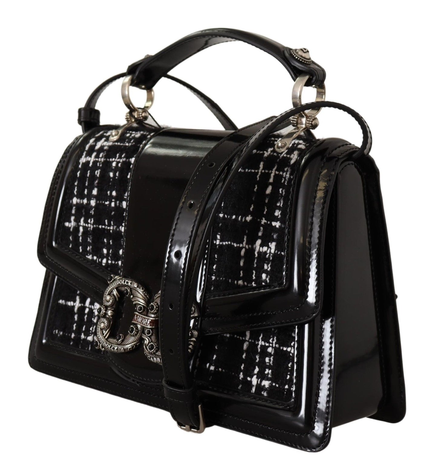 Dolce & Gabbana Elegant Monochrome Shoulder Purse with Pearl Detail