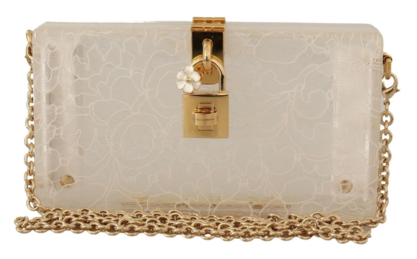 Dolce & Gabbana Chic White Box Clutch with Detachable Gold Chain