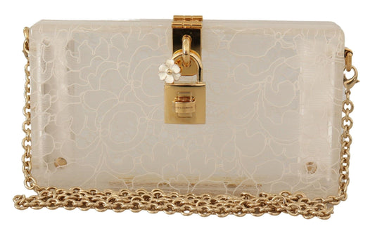 Dolce & Gabbana Chic White Box Clutch with Detachable Gold Chain