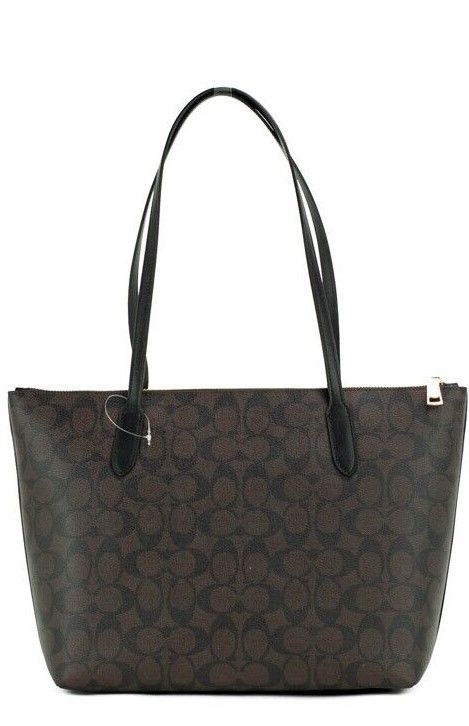 COACH Brown Black Signature Canvas Medium Shoulder Tote Handbag Purse