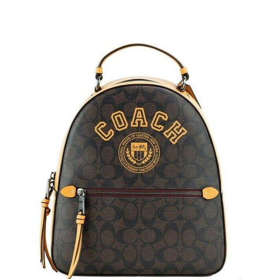 COACH Varsity Brown Buttercup Signature Coated Canvas Jordyn Backpack