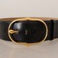 Dolce & Gabbana Elegant Black Leather Belt with Gold Oval Buckle