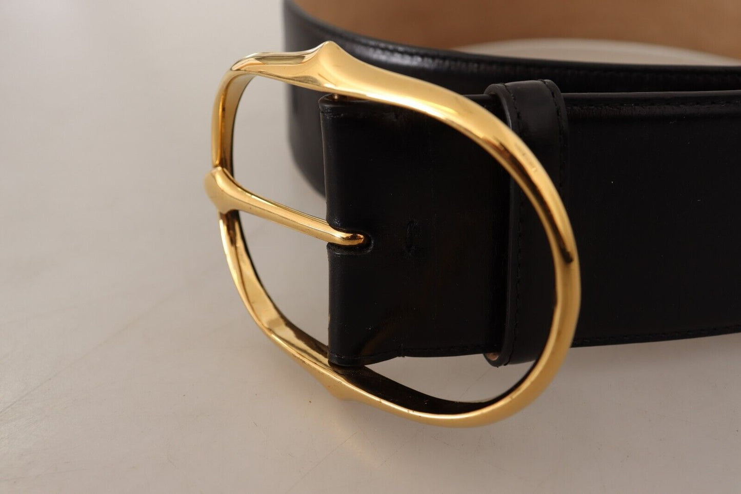 Dolce & Gabbana Elegant Black Leather Belt with Gold Oval Buckle