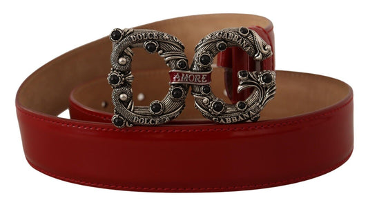 Dolce & Gabbana Elegant Red Leather Pearl Buckle Belt