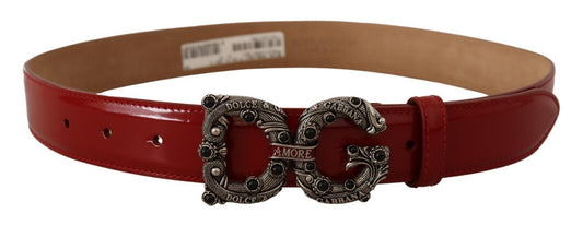 Dolce & Gabbana Elegant Red Leather Pearl Buckle Belt