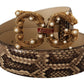 Dolce & Gabbana Elegant Beige Python & Leather Belt with Pearl Accents