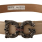 Dolce & Gabbana Elegant Beige Leather Amore Belt with Pearl Accents