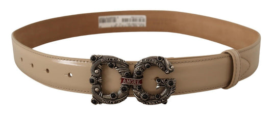 Dolce & Gabbana Elegant Beige Leather Amore Belt with Pearl Accents