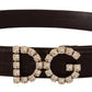 Dolce & Gabbana Crystal Buckle Crocodile Print Leather Belt