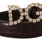 Dolce & Gabbana Crystal Buckle Crocodile Print Leather Belt