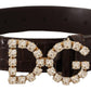 Dolce & Gabbana Crystal Buckle Crocodile Print Leather Belt