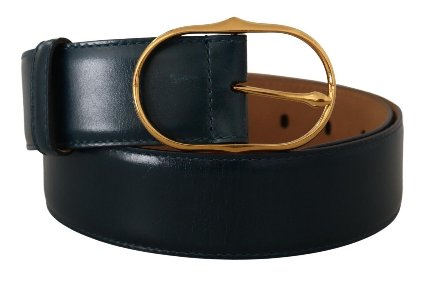 Dolce & Gabbana Elegant Blue Leather Belt with Gold Buckle