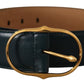 Dolce & Gabbana Elegant Blue Leather Belt with Gold Buckle