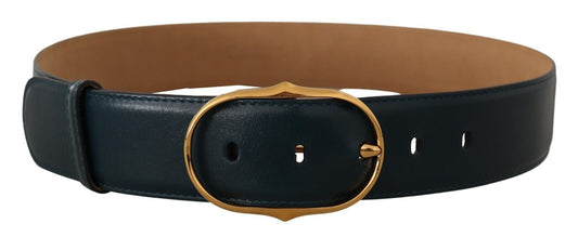 Dolce & Gabbana Elegant Blue Leather Belt with Gold Buckle