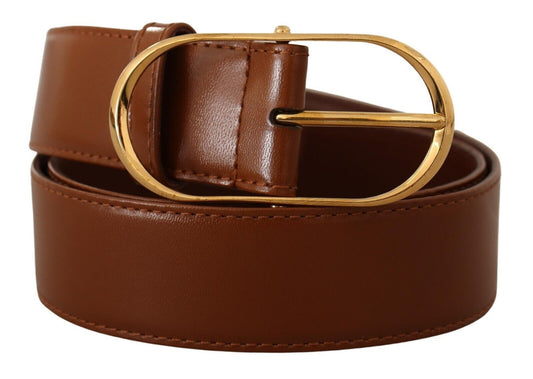 Dolce & Gabbana Elegant Brown Leather Belt with Gold Buckle