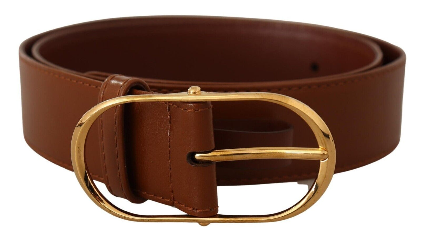 Dolce & Gabbana Elegant Brown Leather Belt with Gold Buckle