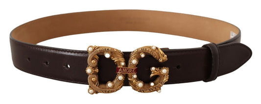 Dolce & Gabbana Elegant Dark Brown Leather Amore Belt