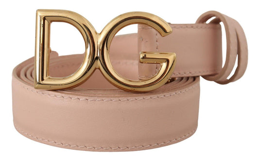 Dolce & Gabbana Elegant Pink Leather Belt with Gold Buckle