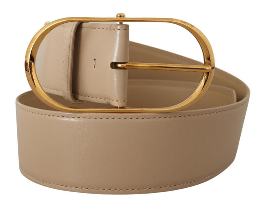 Dolce & Gabbana Elegant Beige Oval Buckle Leather Belt