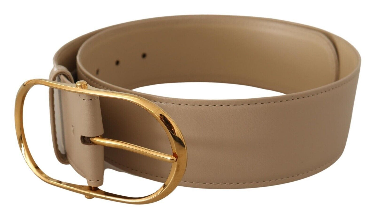 Dolce & Gabbana Elegant Beige Oval Buckle Leather Belt