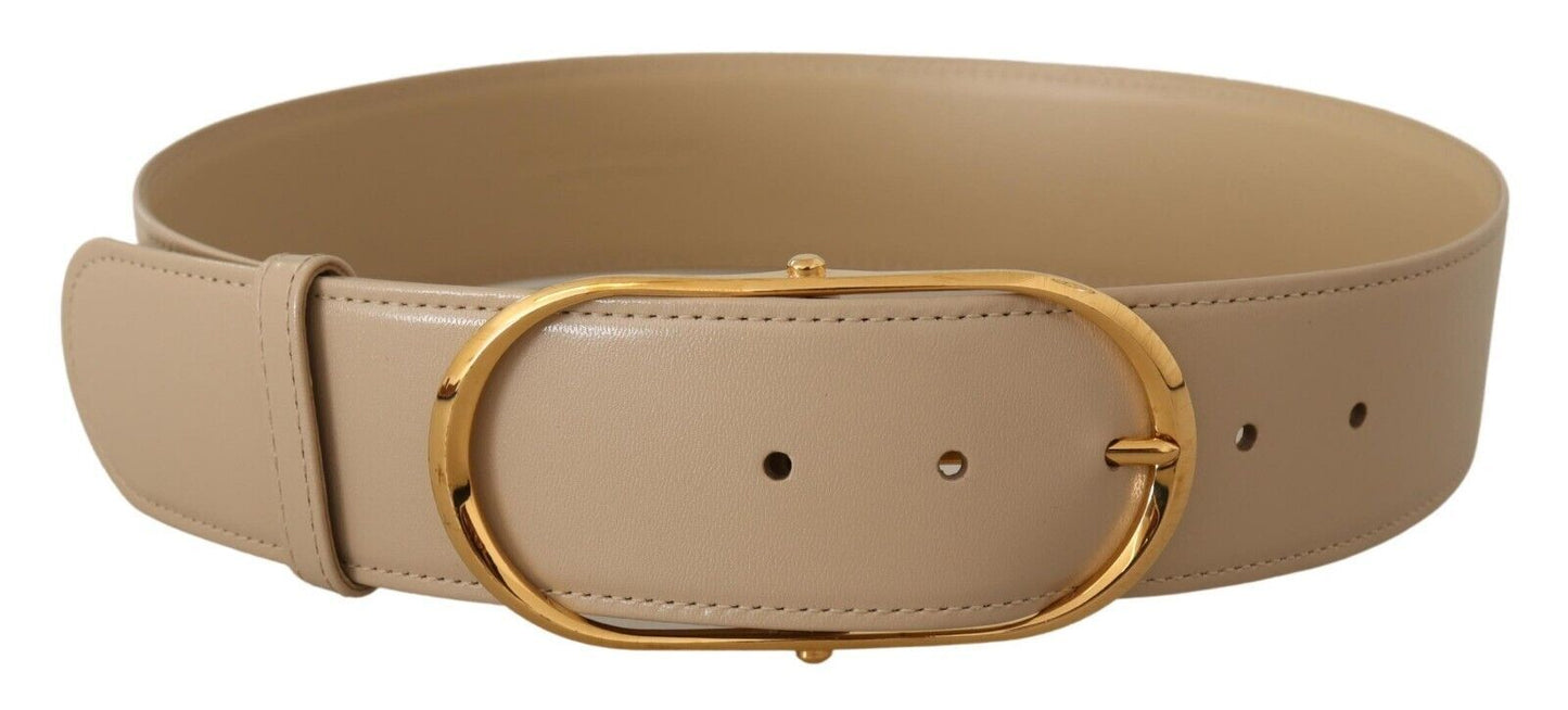 Dolce & Gabbana Elegant Beige Oval Buckle Leather Belt