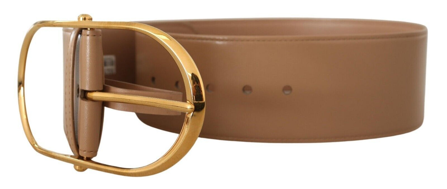 Dolce & Gabbana Elegant Beige Leather Belt with Gold Oval Buckle