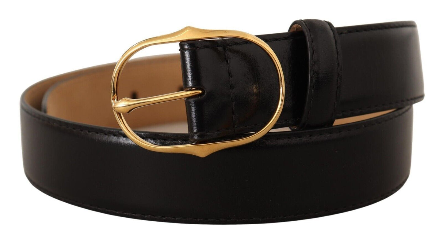 Dolce & Gabbana Elegant Black Leather Belt with Gold Buckle