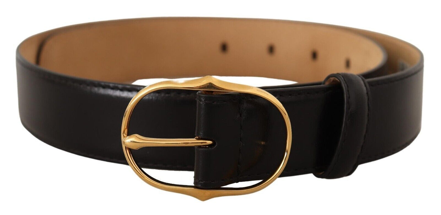 Dolce & Gabbana Elegant Black Leather Belt with Gold Buckle