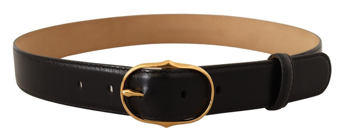 Dolce & Gabbana Elegant Black Leather Belt with Gold Buckle