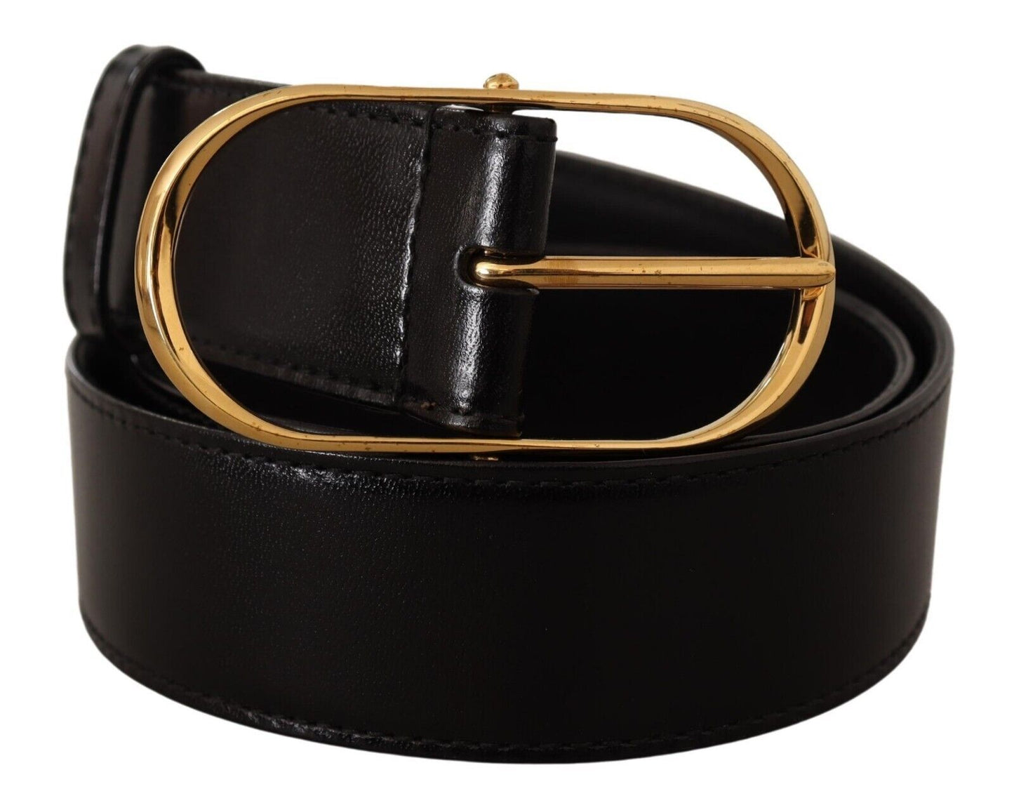 Dolce & Gabbana Elegant Black Leather Belt with Gold Oval Buckle