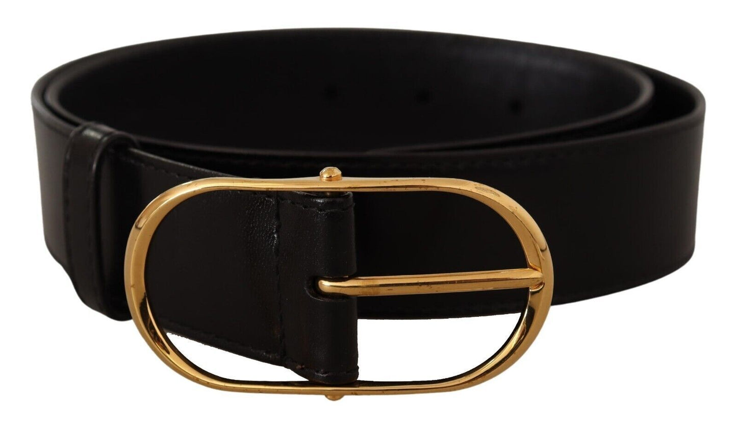 Dolce & Gabbana Elegant Black Leather Belt with Gold Oval Buckle