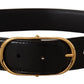 Dolce & Gabbana Elegant Black Leather Belt with Gold Oval Buckle