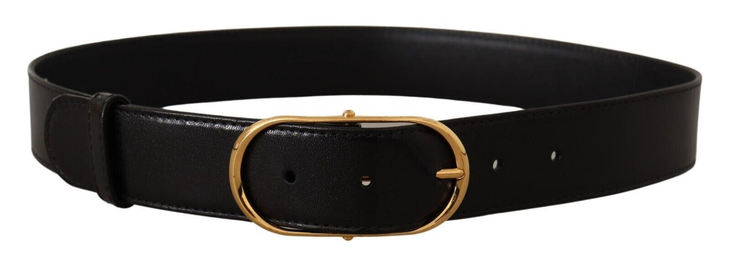 Dolce & Gabbana Elegant Black Leather Belt with Gold Oval Buckle